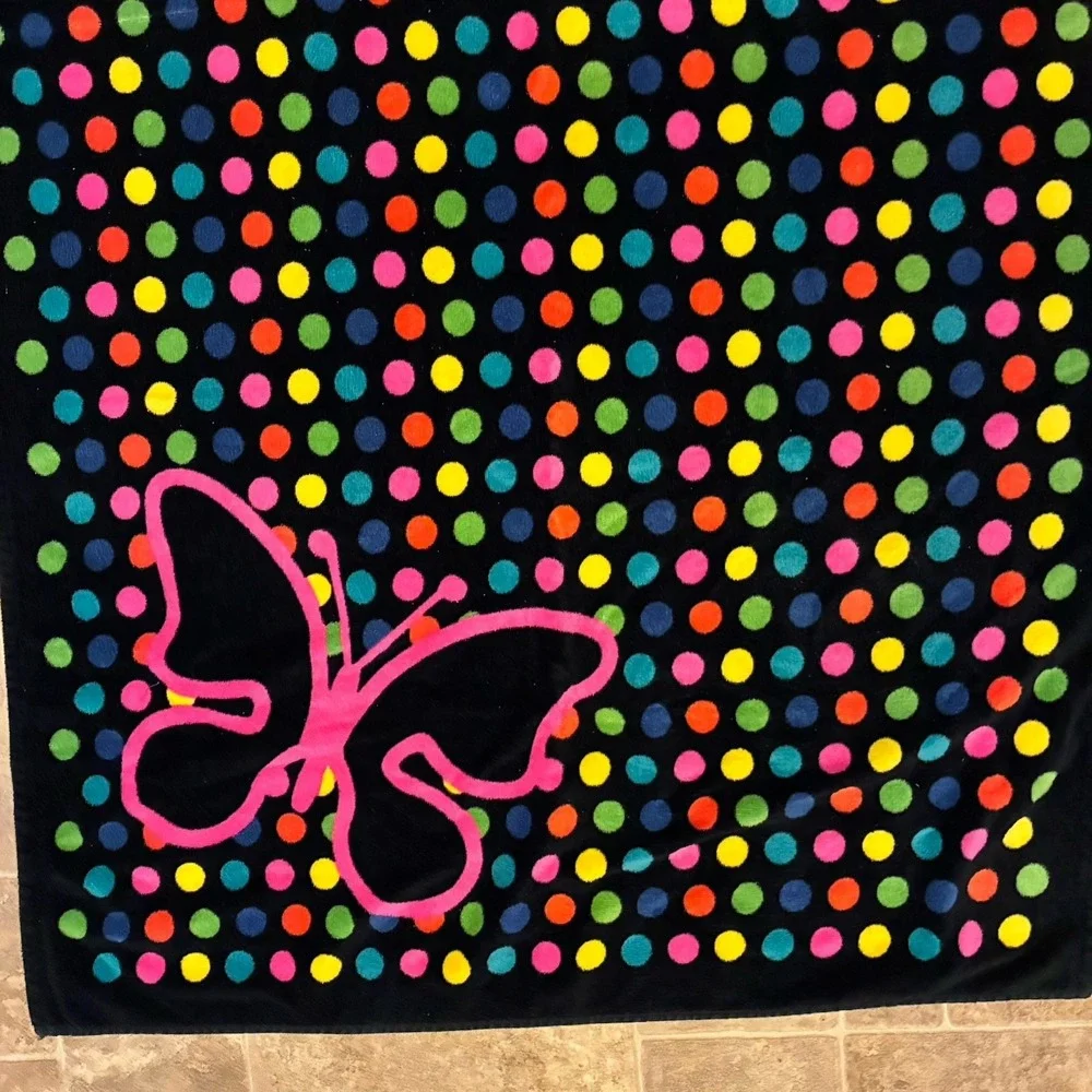 Vintage Polka Dot Butterfl Beach Towel Retro Colorful 61X32